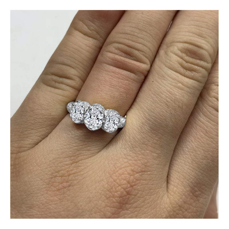 Anel Vintage De Pura Prata 925 Zirconias Oval - Exclusivo