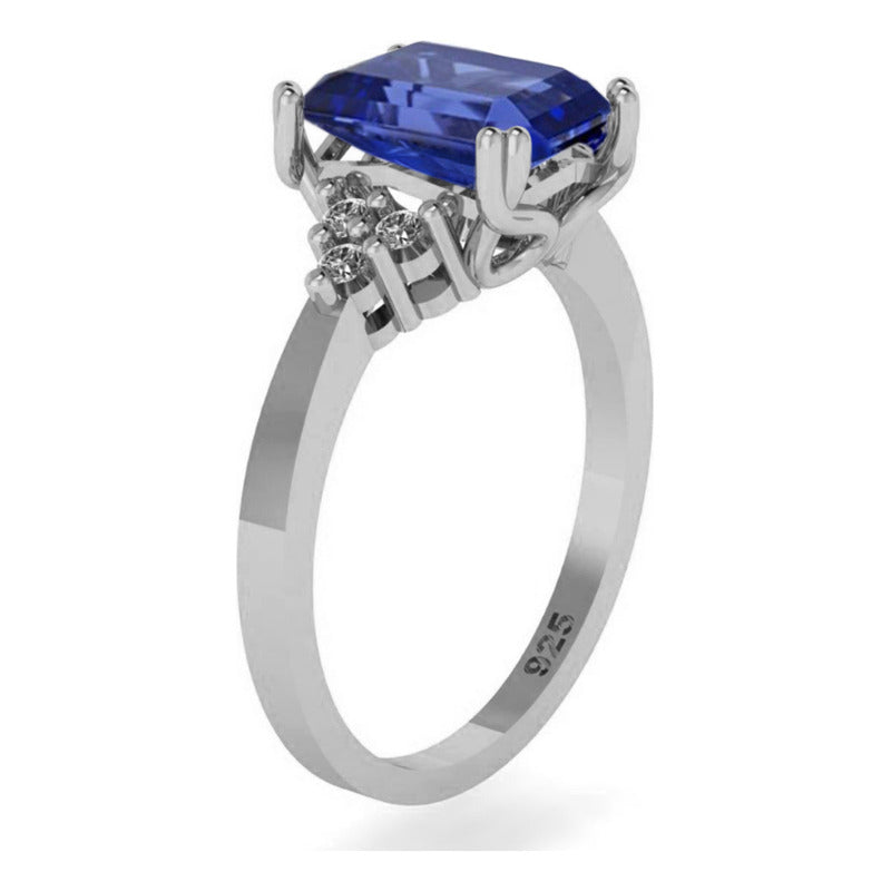 Anel Vintage Clássico Safira Azul Pura Prata 925 - Feminino
