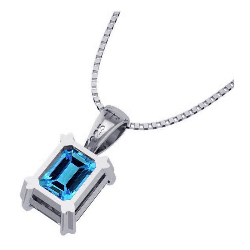 Colar Prata 925 Retangular Azul Topázio: Exclusivo