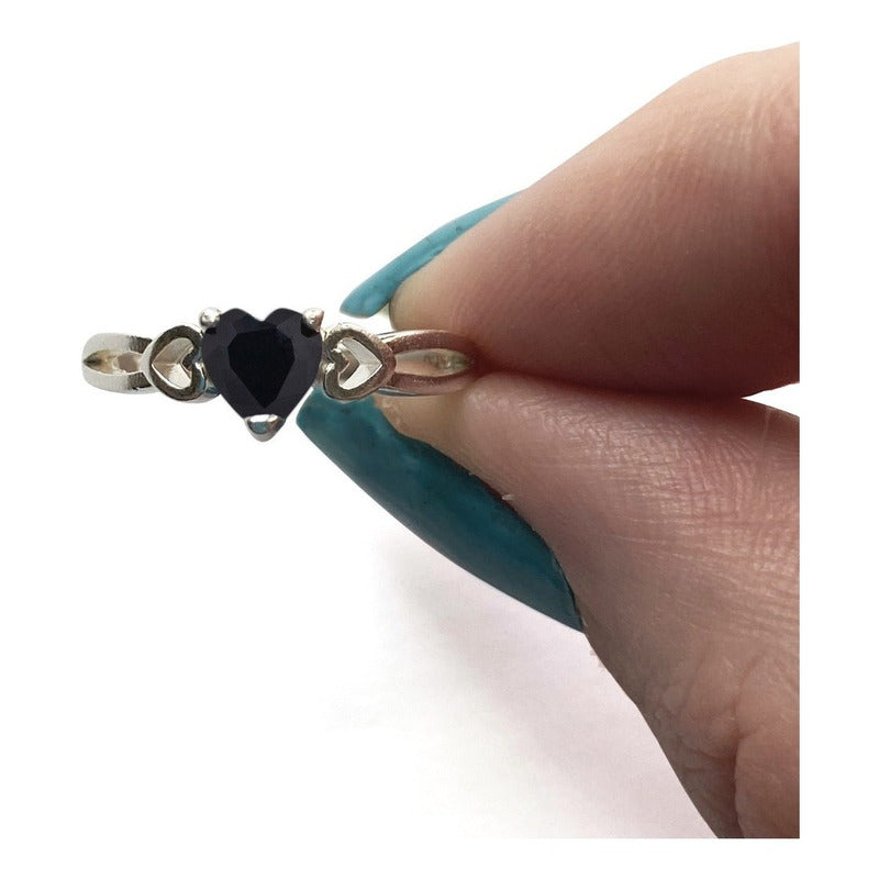 Anel Pura Prata 925 Eterno Coração Black Onix - Exclusivo