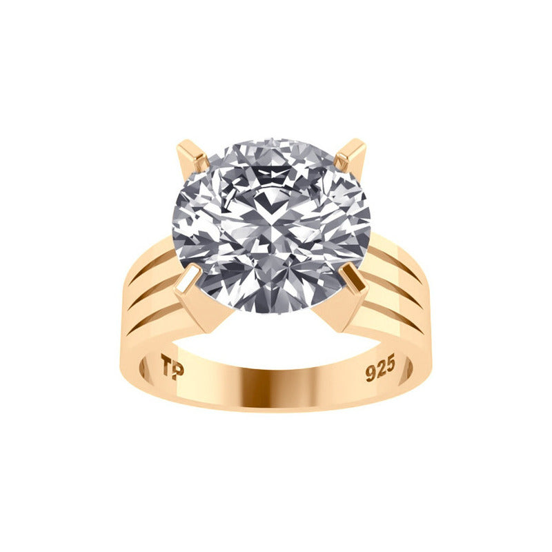 Anel Solitário Prata 925 Dourada 18k - Zircônia Grande
