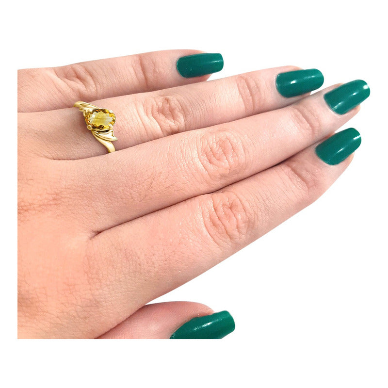 Anel Wings Prata 925 Dourada Ouro 18k - Citrino Oval