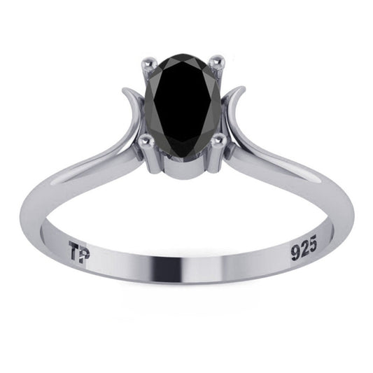 Anel Black Onix Natural Pura Prata 925 Solitário - Feminino