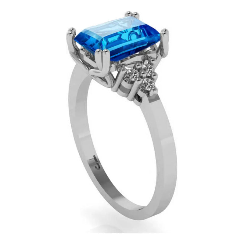 Anel Vintage Clássico Topázio Azul Prata 925 - Feminino