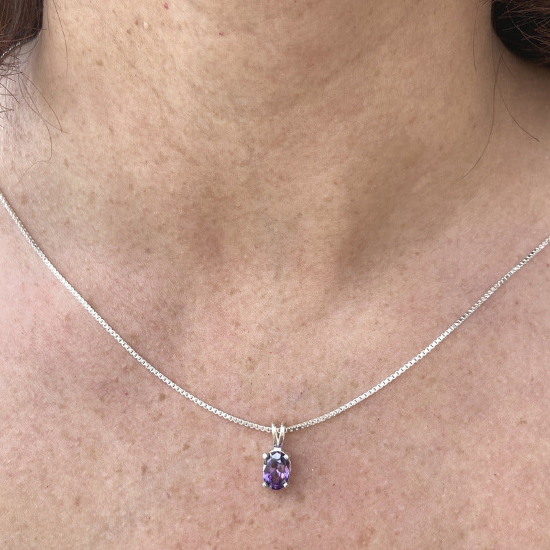 Colar Feminino Prata 925 Ametista Oval - Exclusivo