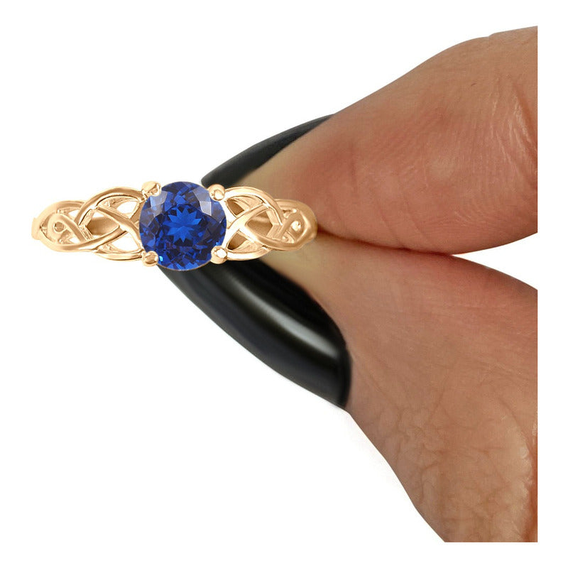 Anel Solitário Celta Knot Prata 925 Dourada 18k - Safira