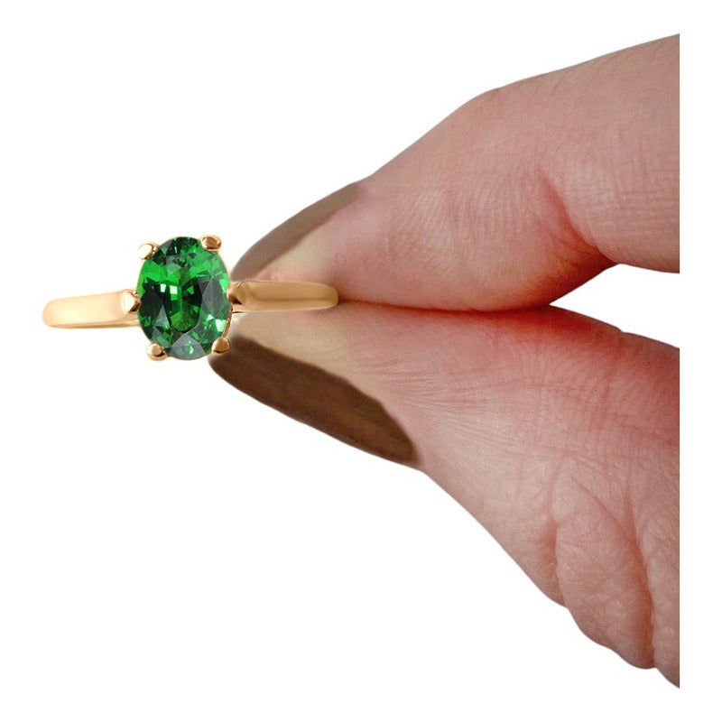 Kit Anel E Brinco Oval Prata 925 Dourada 18k - Esmeralda