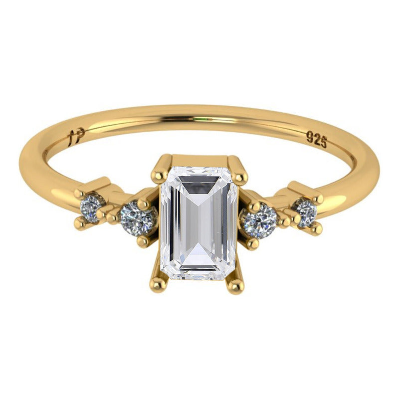 Anel Viena Retangular Prata 925 Dourada 18k - Zircônia