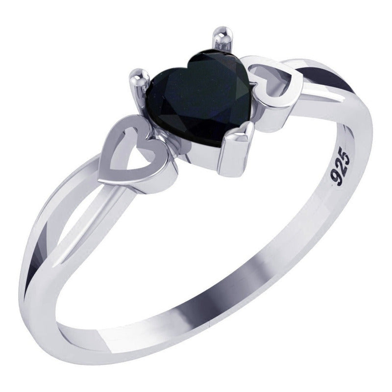 Anel Pura Prata 925 Eterno Coração Black Onix - Exclusivo
