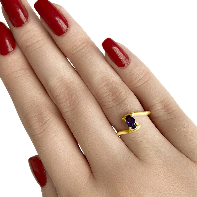 Anel Miami Prata 925 Dourada Ouro 18k - Ametista