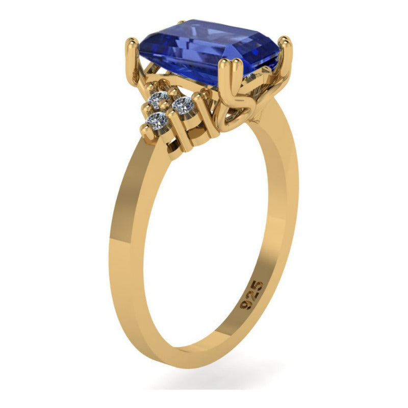 Anel Vintage Clássico Prata 925 Dourada 18k Safira