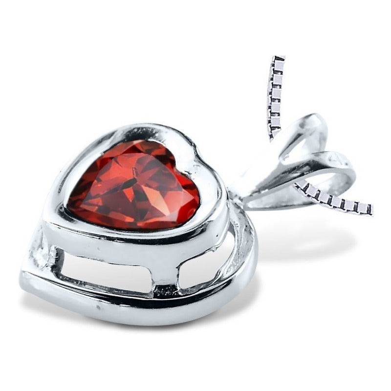 Colar Veneziana Prata 925 Coração Granada - Exclusivo