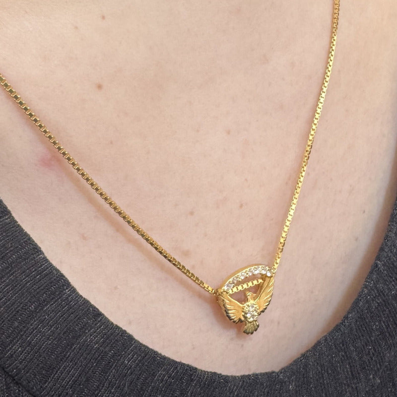 Colar Zircônia Prata 925 Dourada 18k Espirito Santo