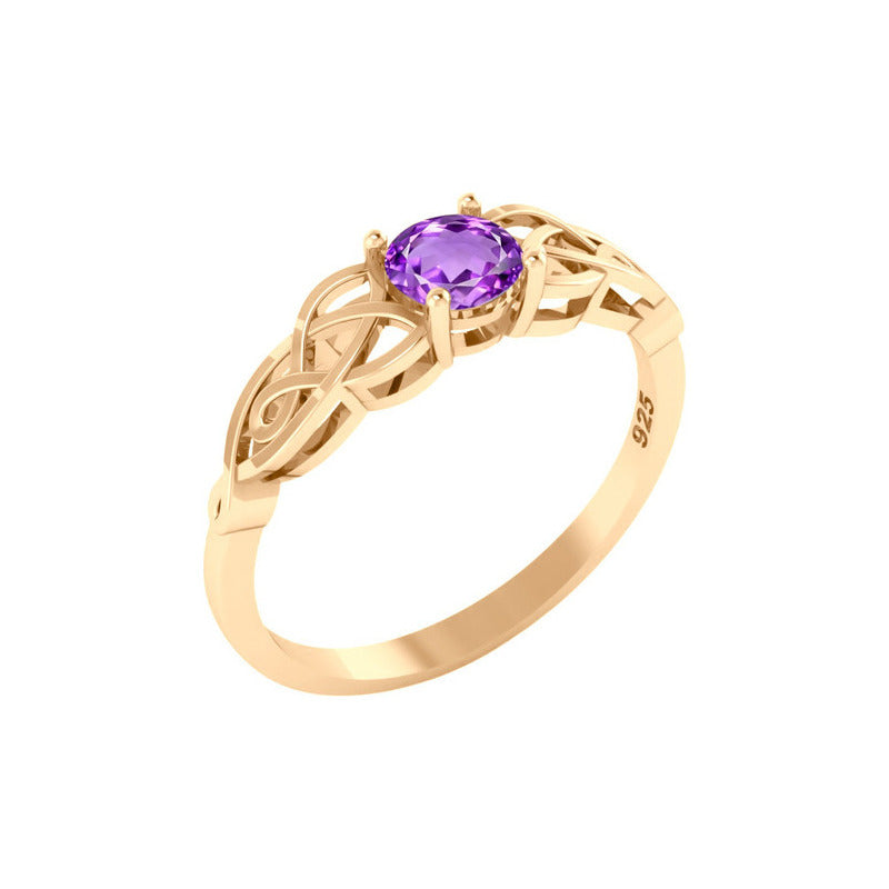 Anel Solitário Celta Knot Prata 925 Dourada 18k - Ametista