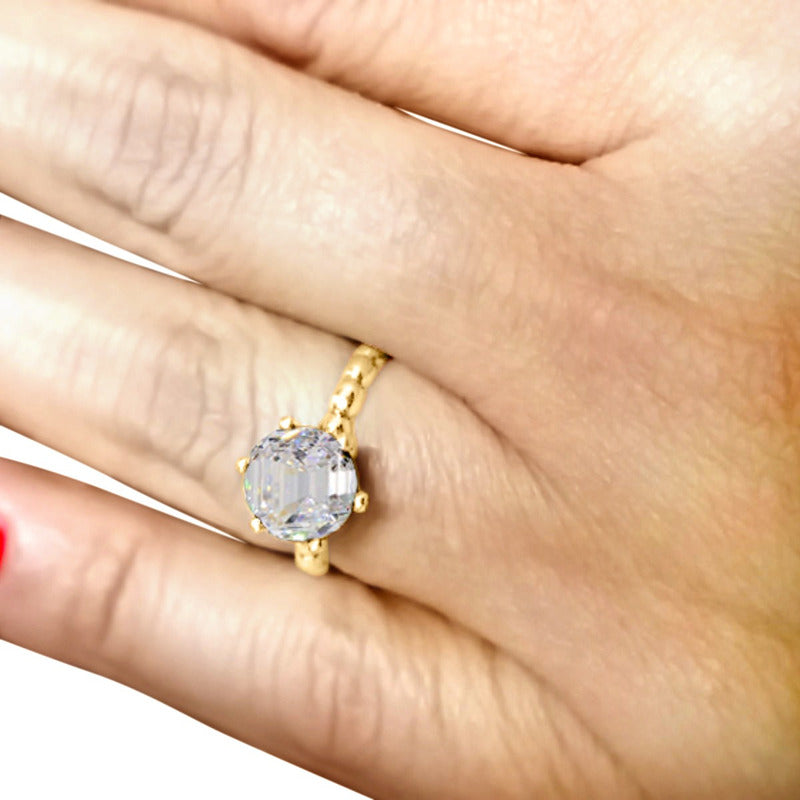 Anel Solitário Vintage Prata 925 Dourada Ouro 18k - Zircônia