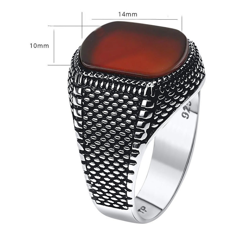 Anel Masculino Prata 925 Agata Vermelha Natural - Exclusivo