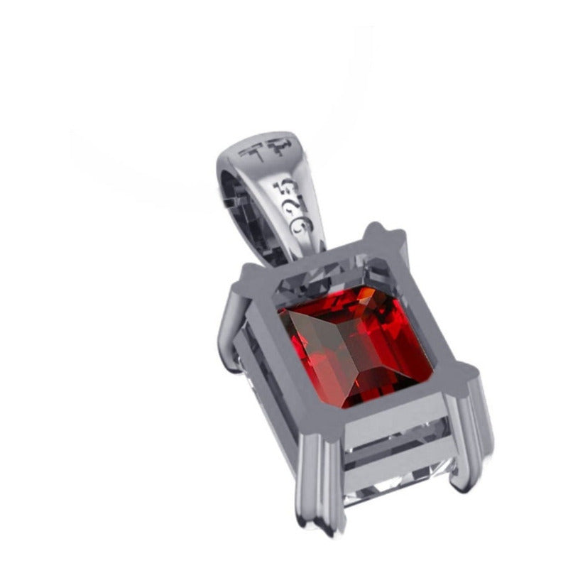 Pingente Retangular Prata Zircônia Vermelha Unissex