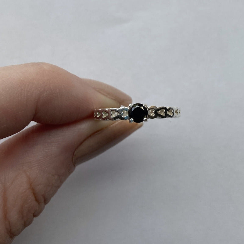Anel Luxo Pura Prata 925 Corações Black Onix- Exclusivo - Compre Joias Direto Da Fábrica E Economize Dinheiro