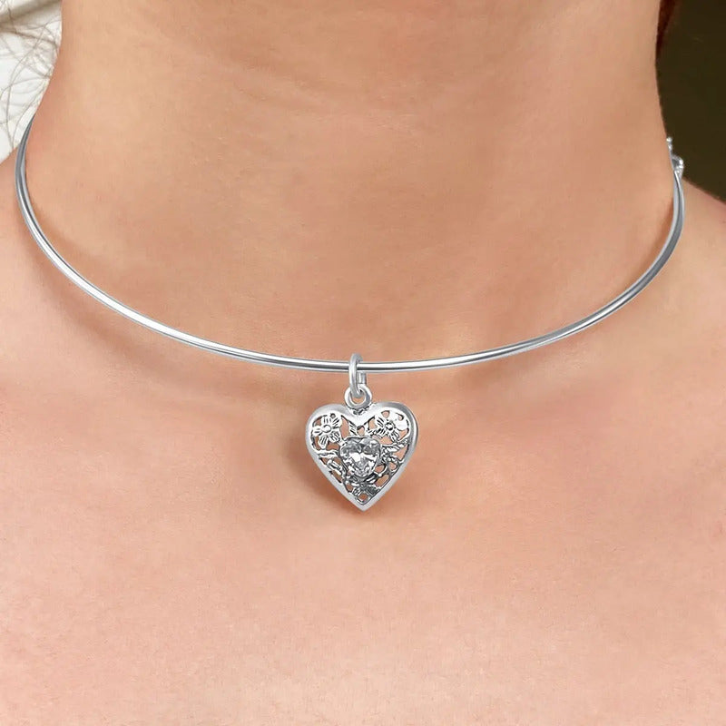 Colar Choker Filigrana Coração Prata 925 Zirconia Exclusivo