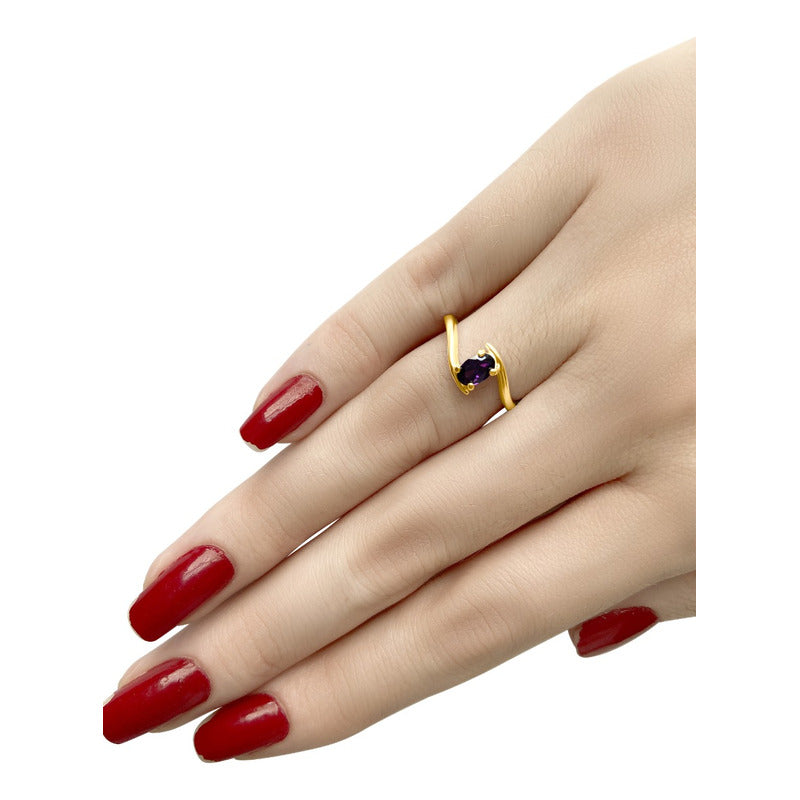 Anel Miami Prata 925 Dourada Ouro 18k - Ametista