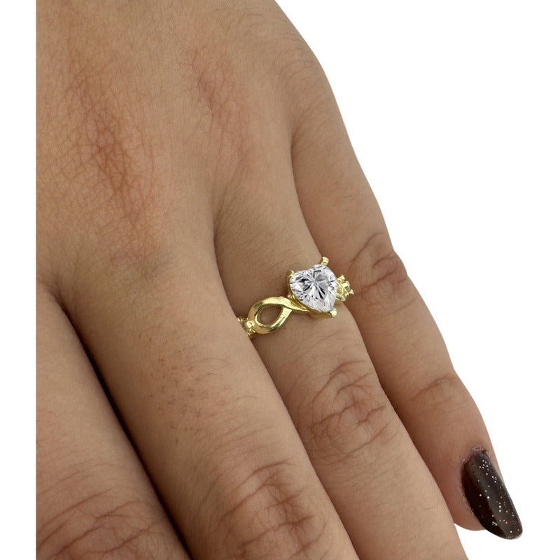 Anel Prata 925 Dourada 18k Infinito Amor Coração - Zircônia