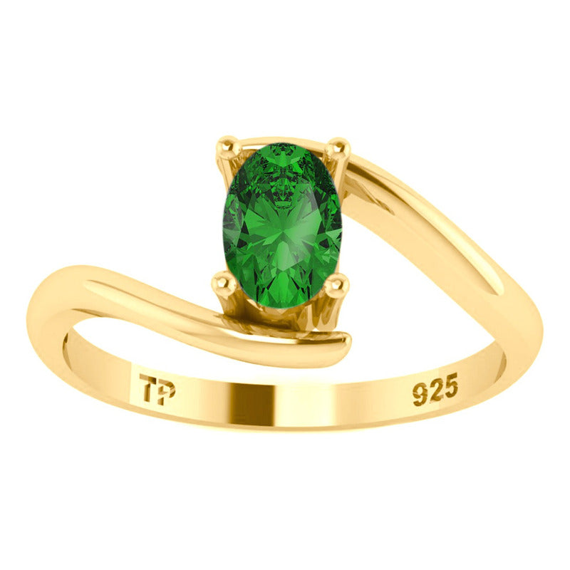Anel Miami Prata 925 Dourada Ouro 18k - Esmeralda