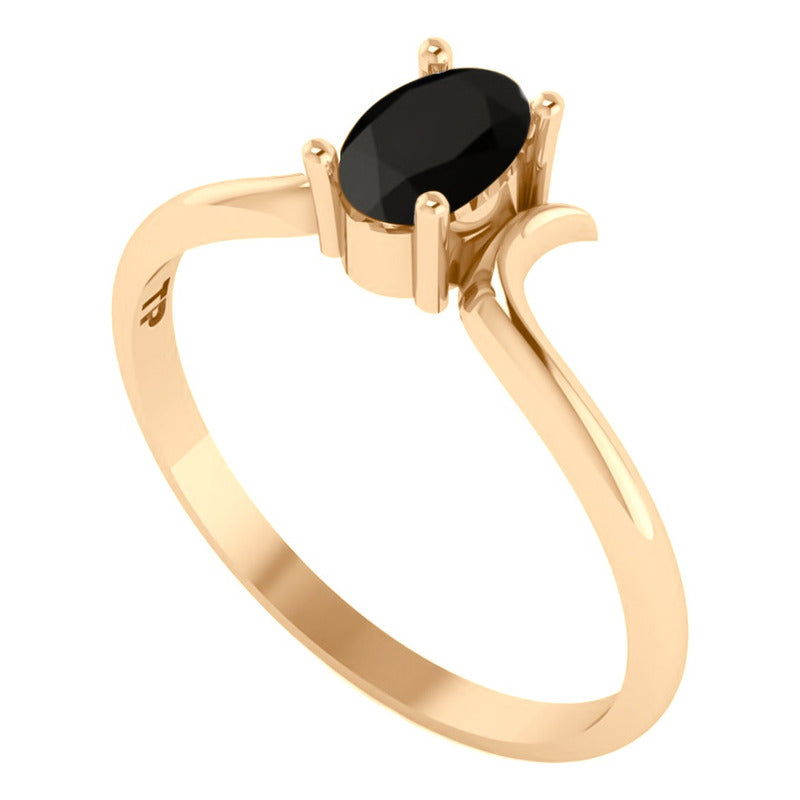 Anel Roma Solitário Prata 925 Dourada Ouro 18k- Black Onix