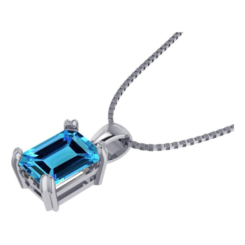 Colar Prata 925 Retangular Azul Topázio: Exclusivo