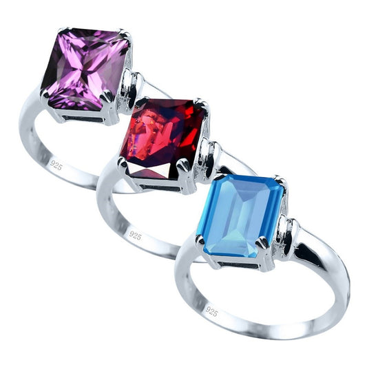 3 X Anéis Prata 925 Vintage Topázio Ametista E Granada Combo