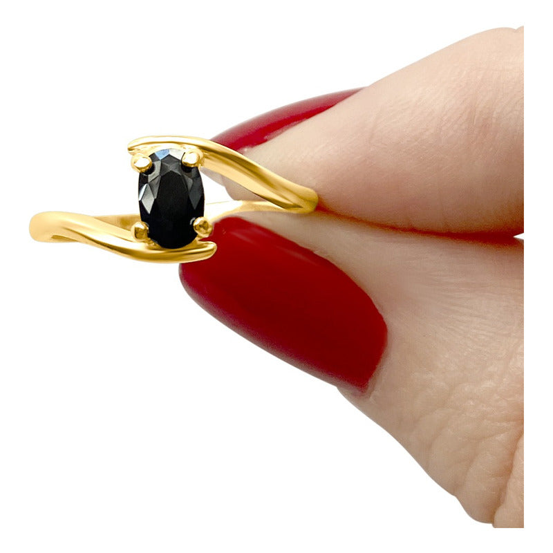 Anel Miami Prata 925 Dourada Ouro 18k - Black Ônix