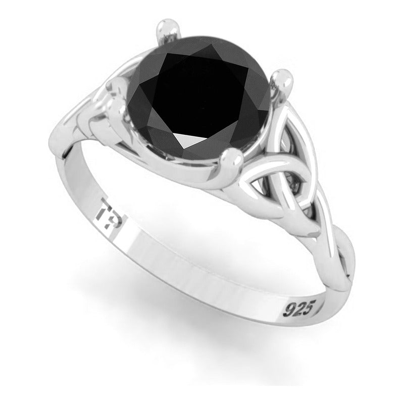 Anel Prata 925 Celta Knot Trinity Black Onix - Feminino