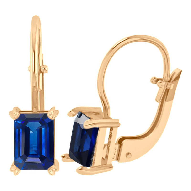 Brinco Trava Retangular Prata 925 Dourada Ouro 18k- Safira