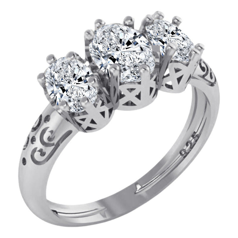 Anel Vintage De Pura Prata 925 Zirconias Oval - Exclusivo