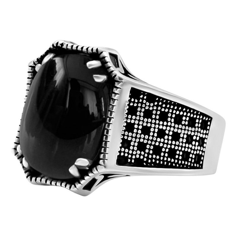 Anel Prata 925 Black Ônix Natural Cabochão Exclusivo