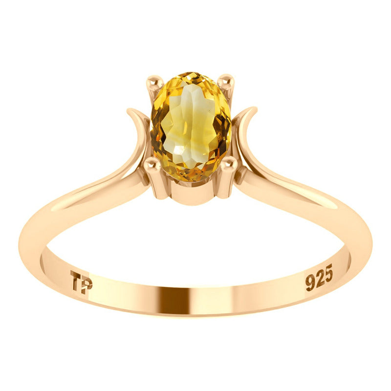 Anel Roma Solitário Prata 925 Dourada Ouro 18k - Citrino