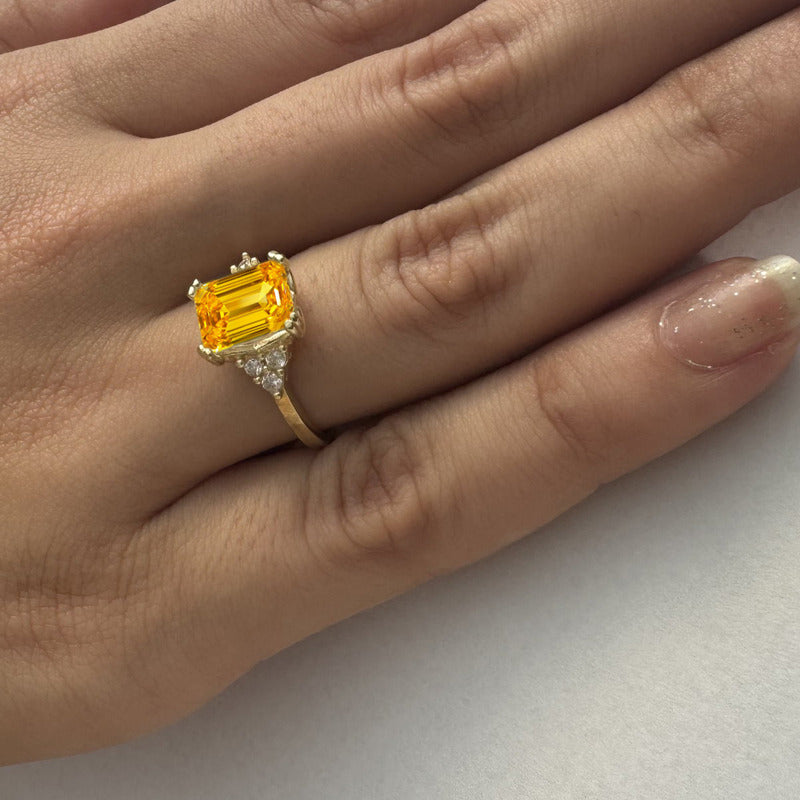 Anel Vintage Clássico Prata 925 Dourada Ouro 18k Citrino