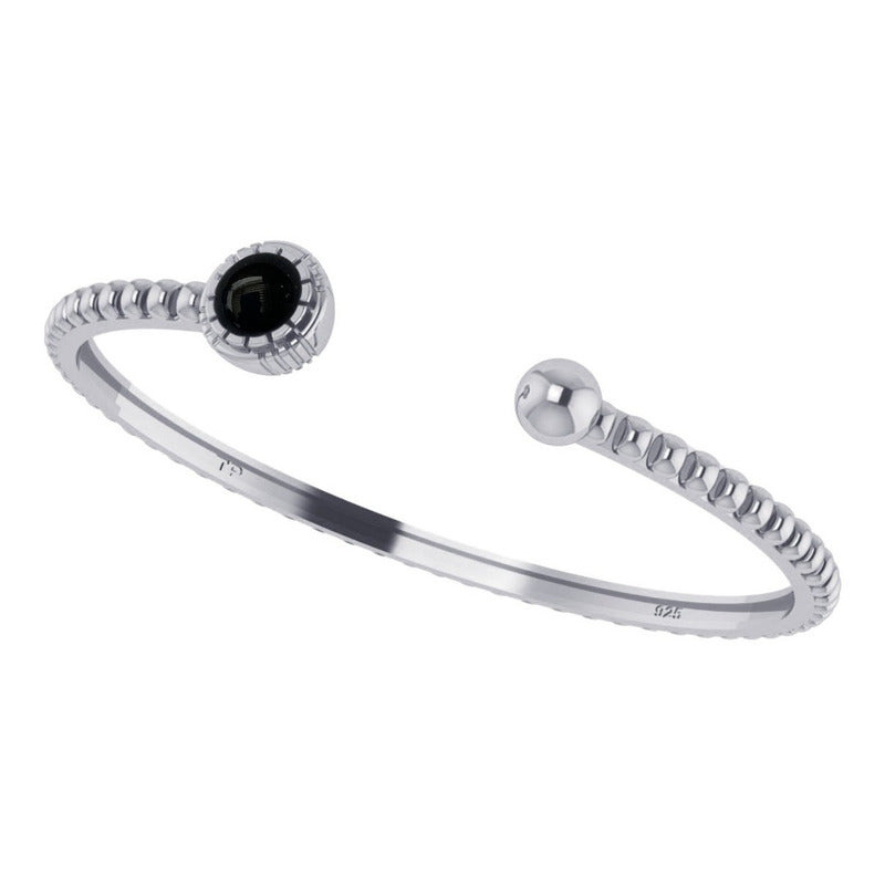 Pulseira Bracelete Black Onix Rígido Prata 925 - Unissex