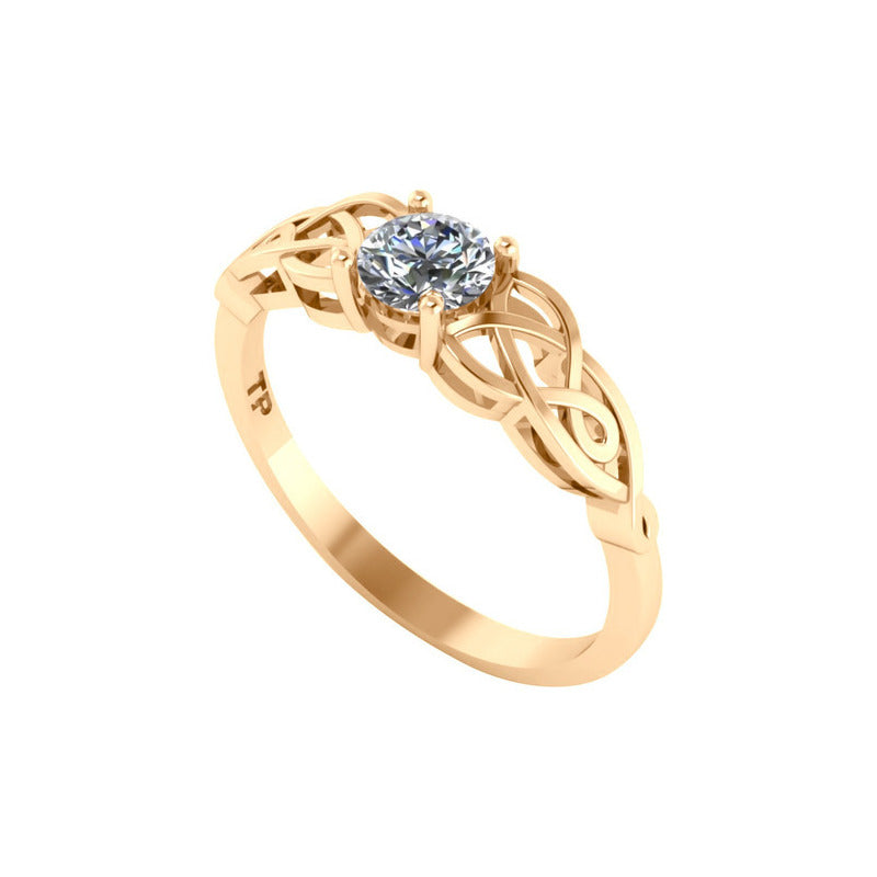 Anel Solitário Celta Knot Prata 925 Dourada 18k - Zircônia