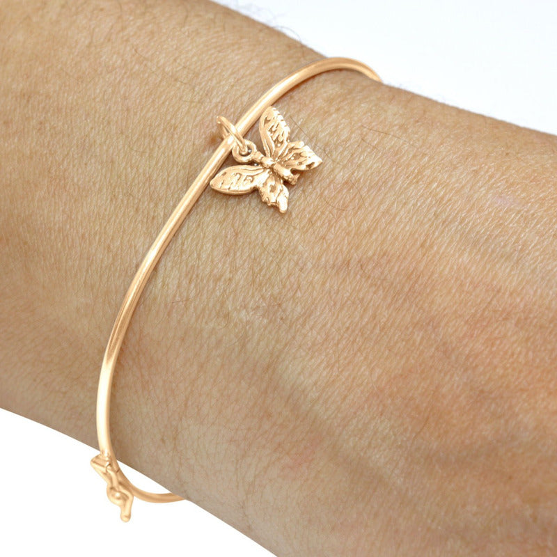 Pulseira Bracelete Prata 925 Dourada 18k Rígido - Borboleta