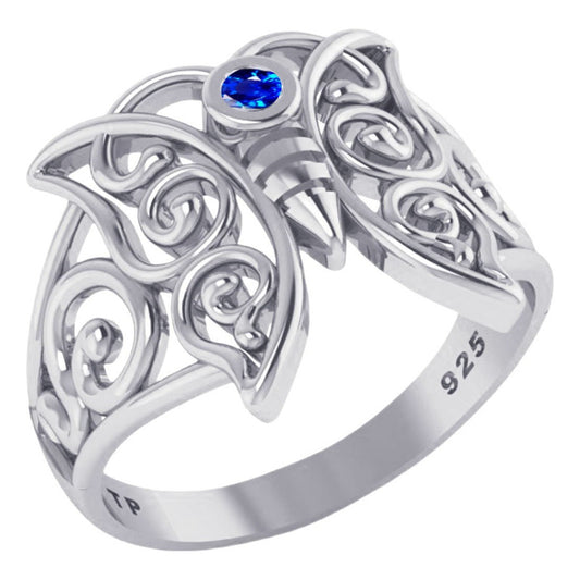 Anel Borboleta Celta Pura Prata 925 Safira - Exclusivo