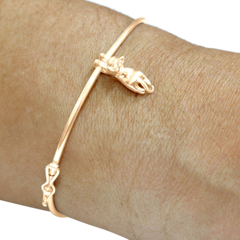 Pulseira Bracelete Rígido Prata 925 Dourada 18k - Gatinho