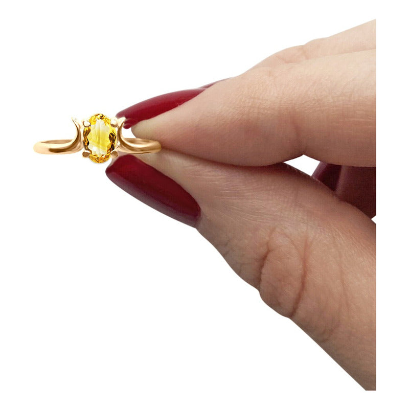 Anel Roma Solitário Prata 925 Dourada Ouro 18k - Citrino