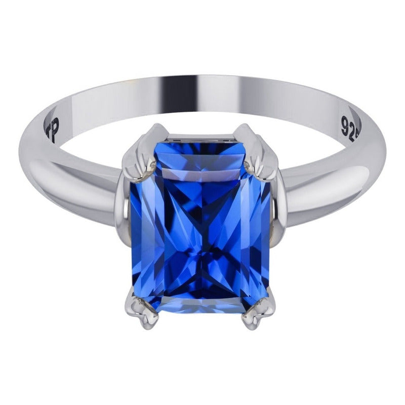 Anel Safira Zirconia De Pura Prata 925 Vintage - Exclusivo