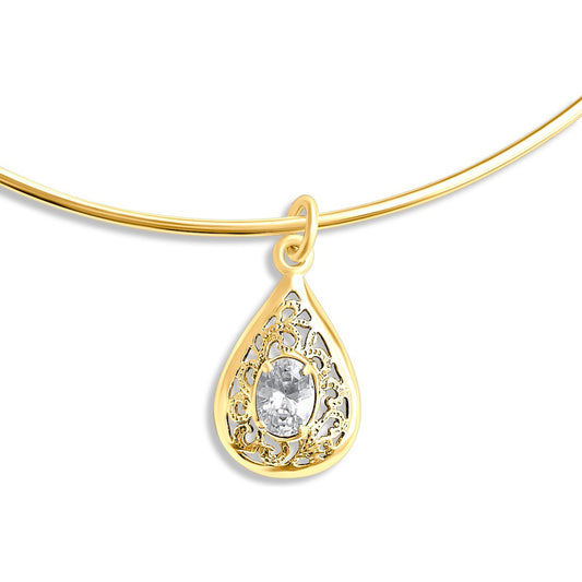 Colar Choker Filigrana Prata 925 Dourada 18k - Zircônia Gota