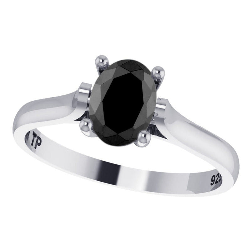 Anel Solitário Prata 925 Black Onix Oval - Exclusivo