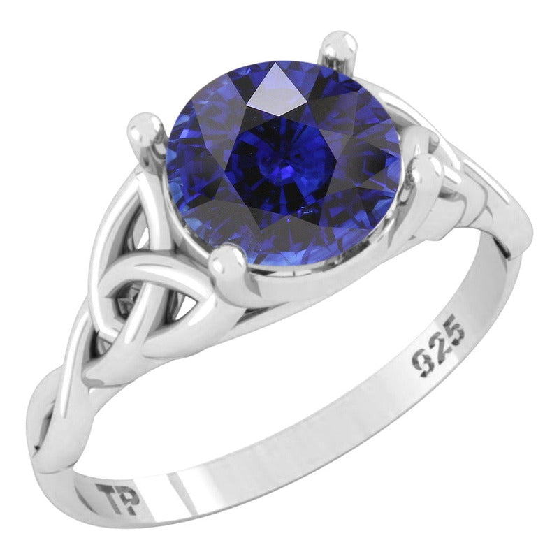 Anel Prata 925 Celta Knot Trinity Safira Azul - Feminino