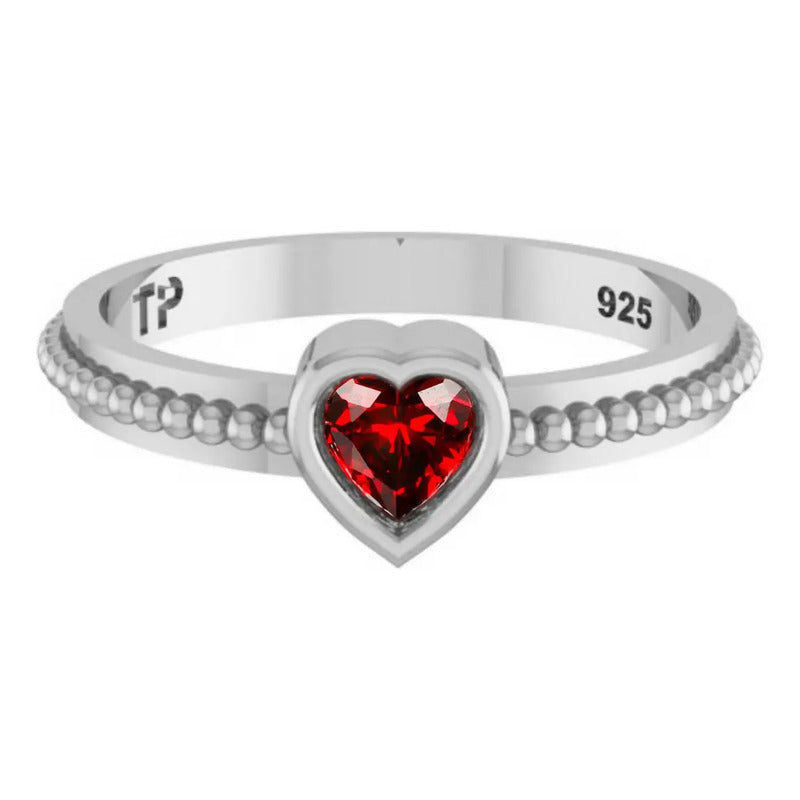 Solitaire Heart Garnet Ring Pure 925 Silver - Exclusive
