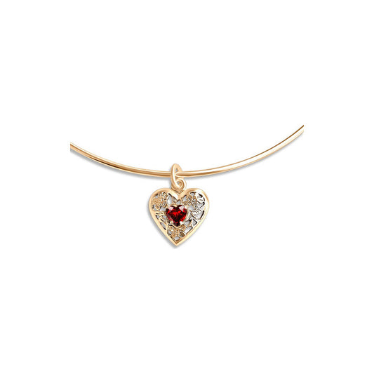 Colar Choker Coração Granada Prata 925 Dourada Ouro 18k