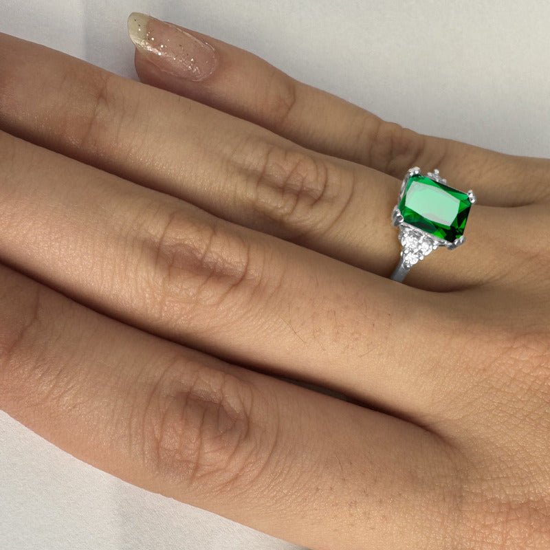 Anel Vintage Clássico Esmeralda Pura Prata 925 - Feminino