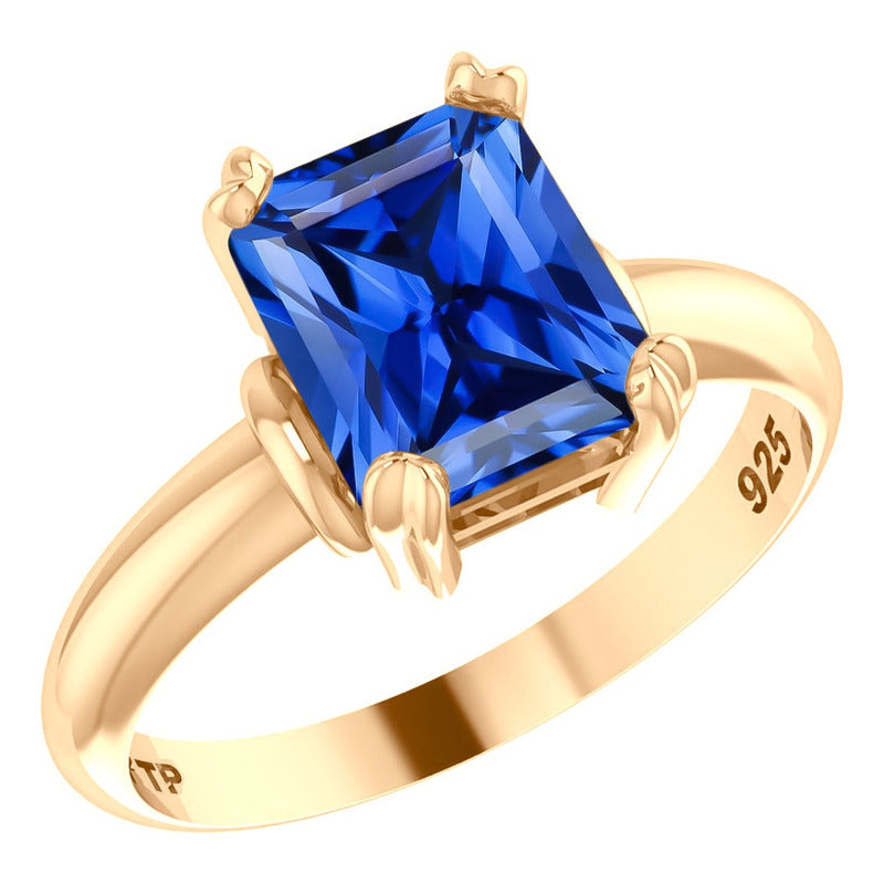 Anel Vintage Safira Prata 925 Dourada Ouro 18k - Feminino